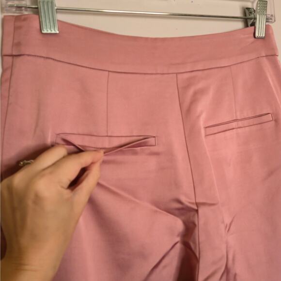 A.L.C. Pink Wool Blend Pleated Crop Trouser Size 2 Italian Fabric Sateen Chic - Picture 6 of 9